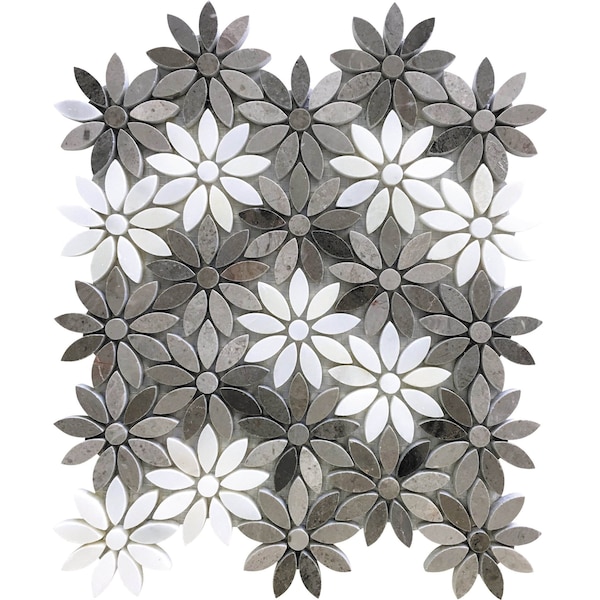 Apollo Tile White And Brown Flower 4.46 sq.ft 10.7 in. x12 in. Marble Mosaic Tile, 5PK APLSV99F02EC40 - main